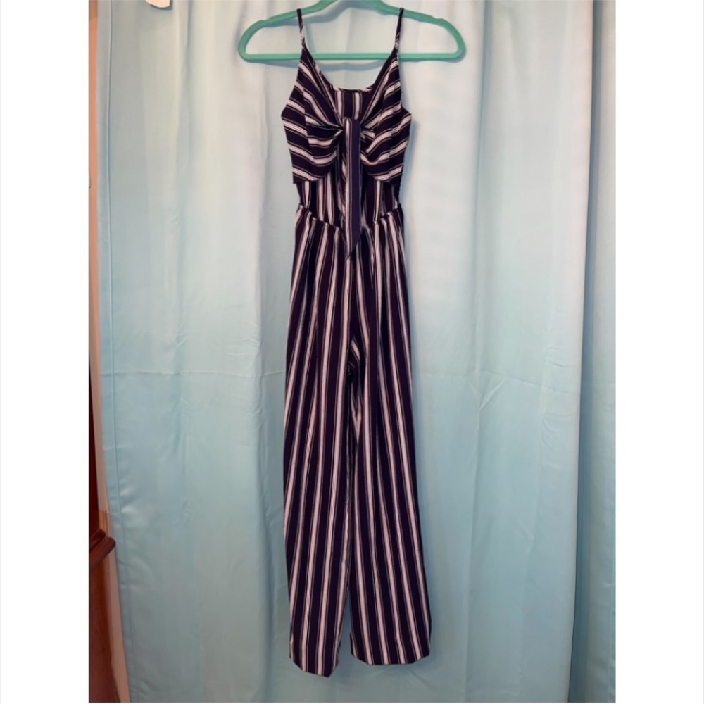 Navy Blue and white jumpsuit with front tie